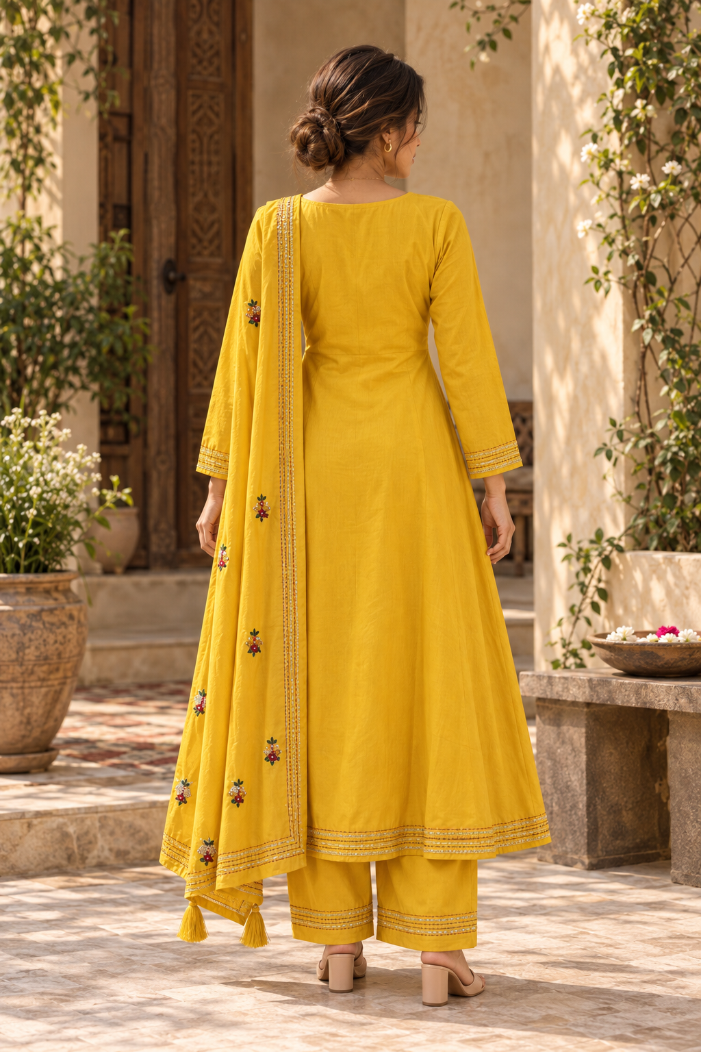 AMALTAS Mustard Yellow Embroidered Anarkali Kurta Set with Dupatta - Image 2