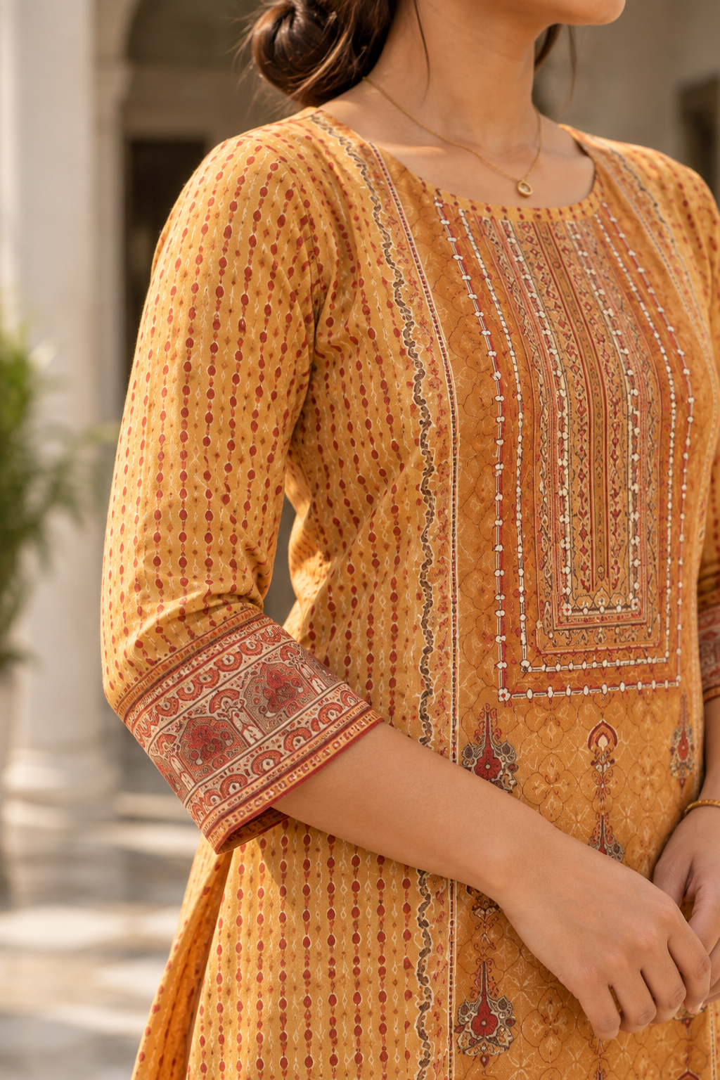 KANAKDHARA Mustard Gold Printed Kurta Pant Set with Dupatta for Women - Image 8