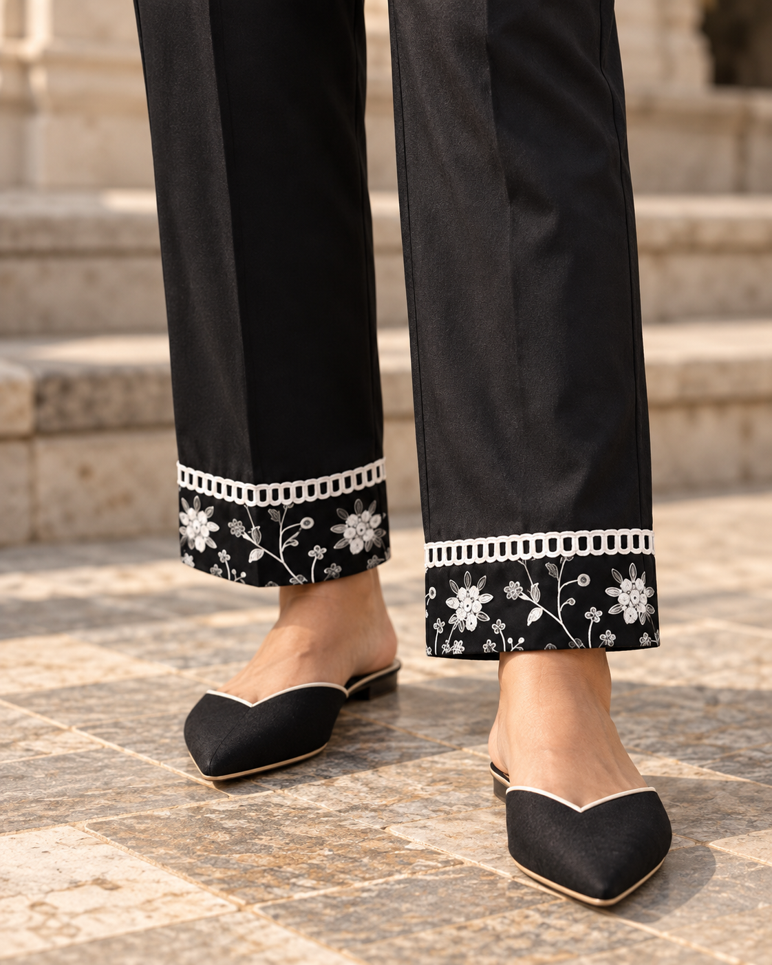 NISHIPUSHP Black & White Floral Embroidered Kurta Pant Set for Women - Image 7
