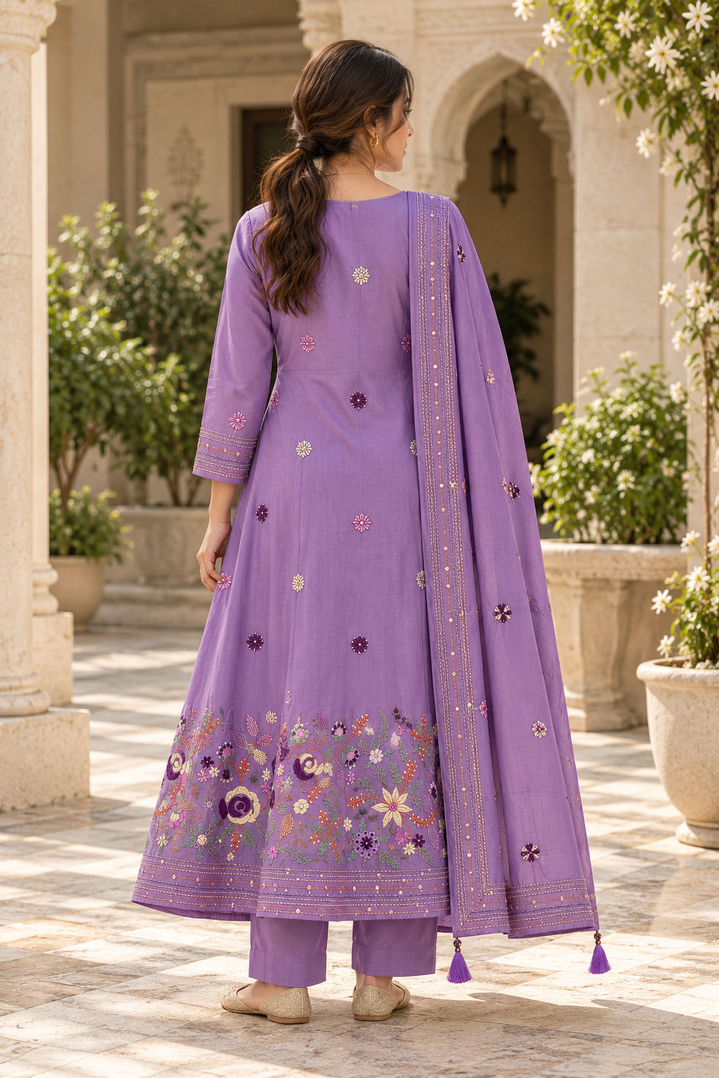 RANGMANJARI Lavender Purple Floral Embroidered Kurta Pant Set with Dupatta for Women - Image 2