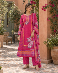 RANGRANI Rani Pink Floral Printed Kurta Pant Set with Dupatta for Women