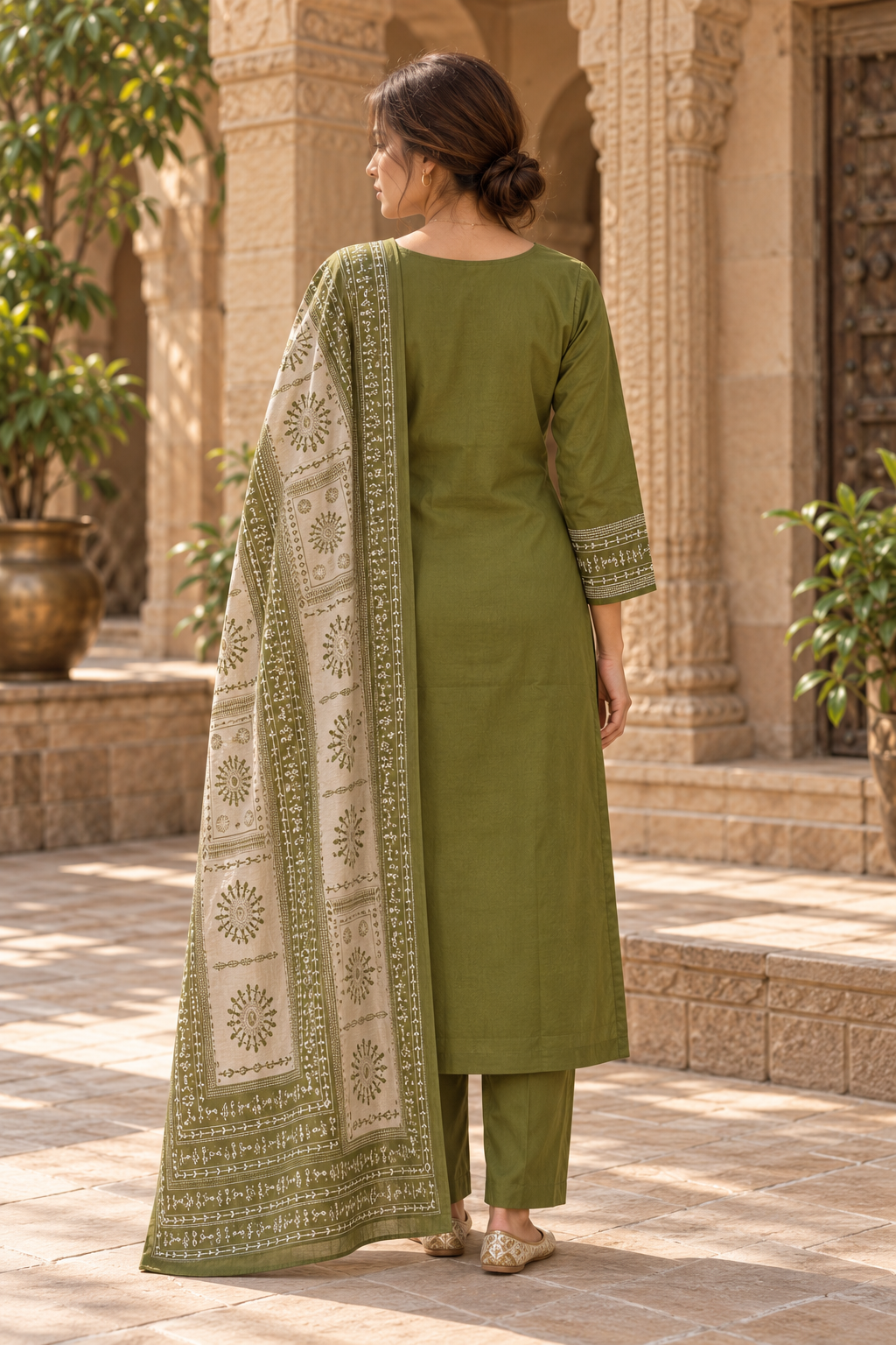VANREKHA Olive Green Embroidered Kurta Pant Set with Dupatta for Women - Image 2