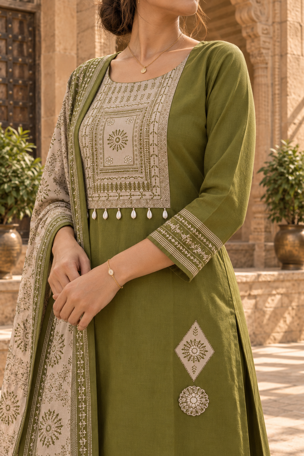 VANREKHA Olive Green Embroidered Kurta Pant Set with Dupatta for Women - Image 6