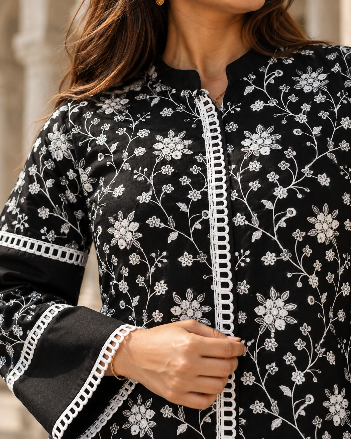 NISHIPUSHP Black & White Floral Embroidered Kurta Pant Set for Women - Image 8