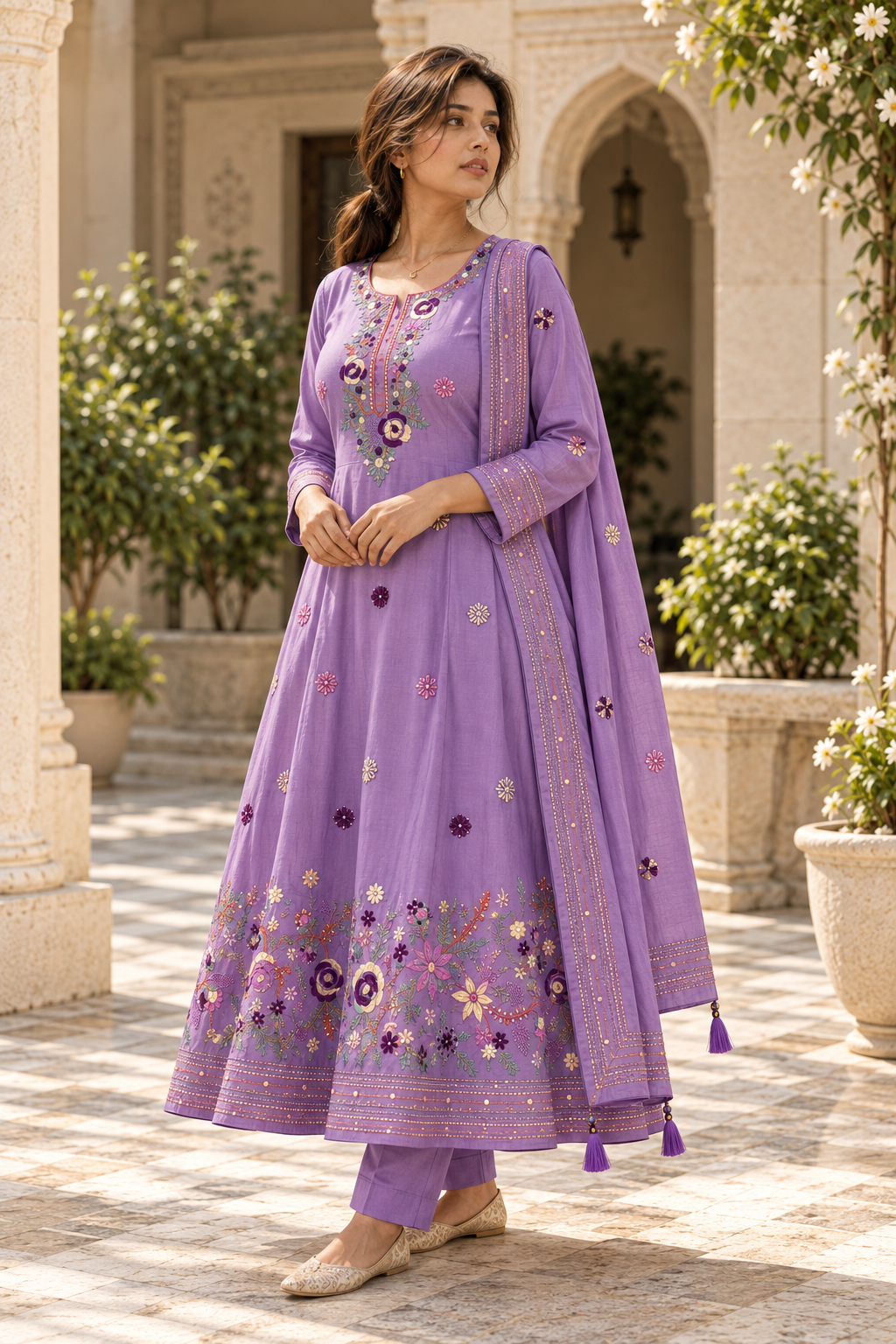 RANGMANJARI Lavender Purple Floral Embroidered Kurta Pant Set with Dupatta for Women - Image 3