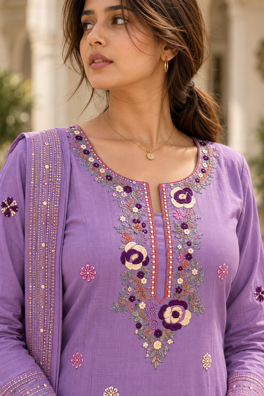RANGMANJARI Lavender Purple Floral Embroidered Kurta Pant Set with Dupatta for Women - Image 5