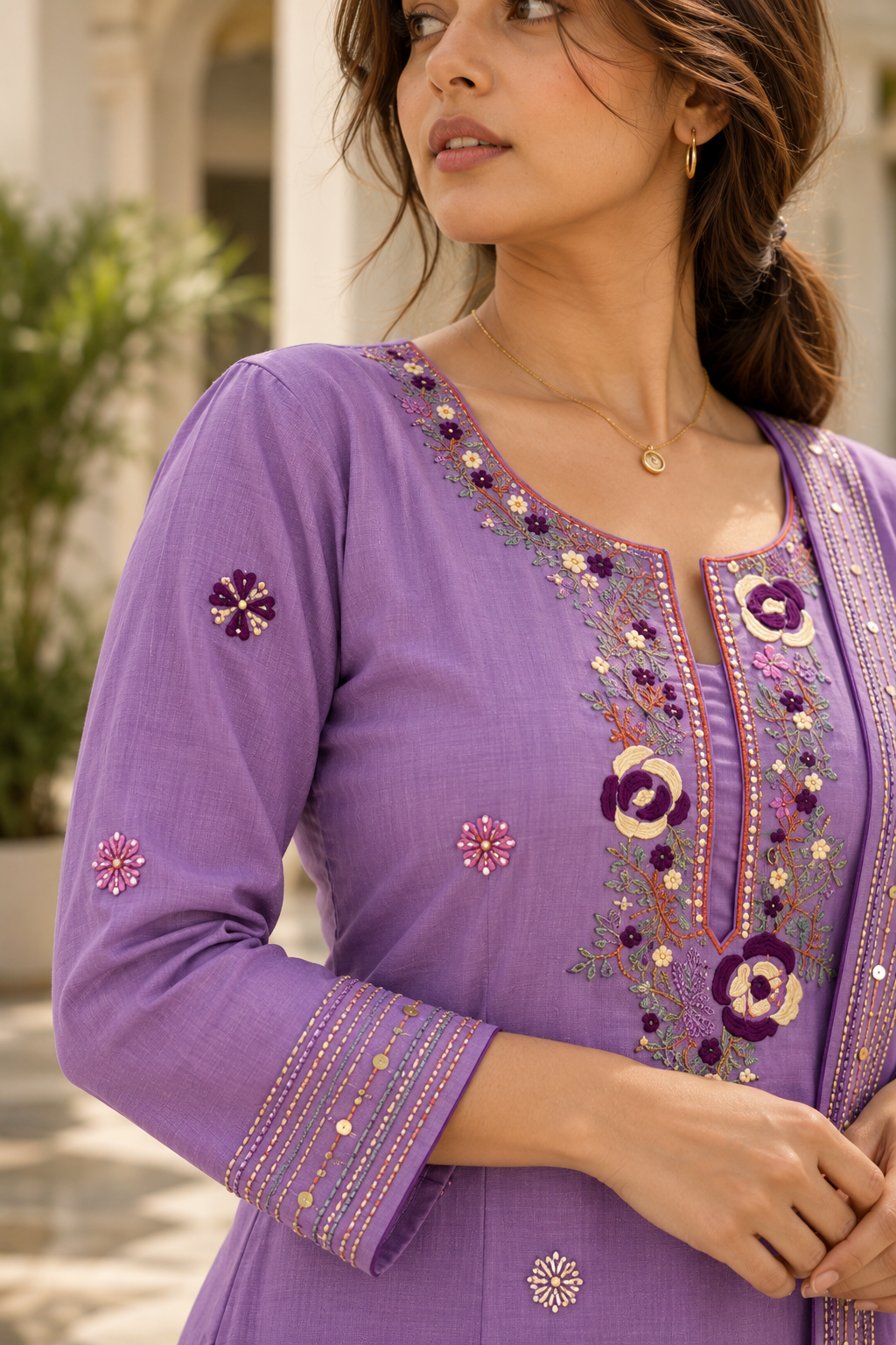 RANGMANJARI Lavender Purple Floral Embroidered Kurta Pant Set with Dupatta for Women - Image 6