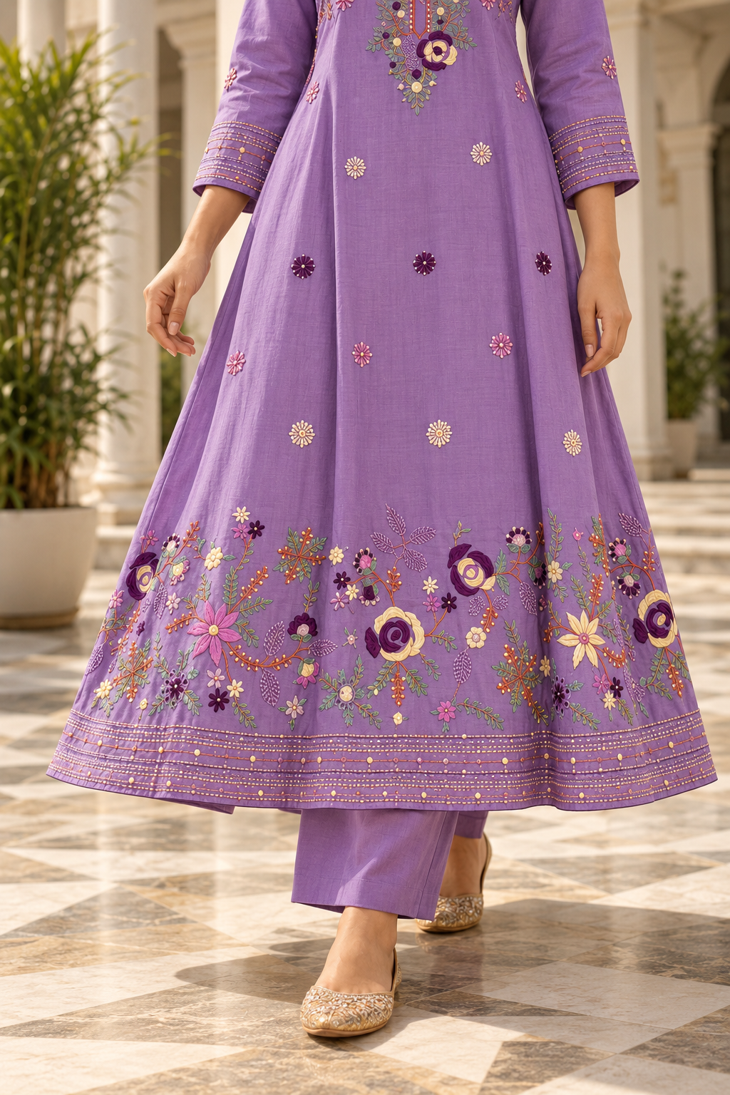 RANGMANJARI Lavender Purple Floral Embroidered Kurta Pant Set with Dupatta for Women - Image 7