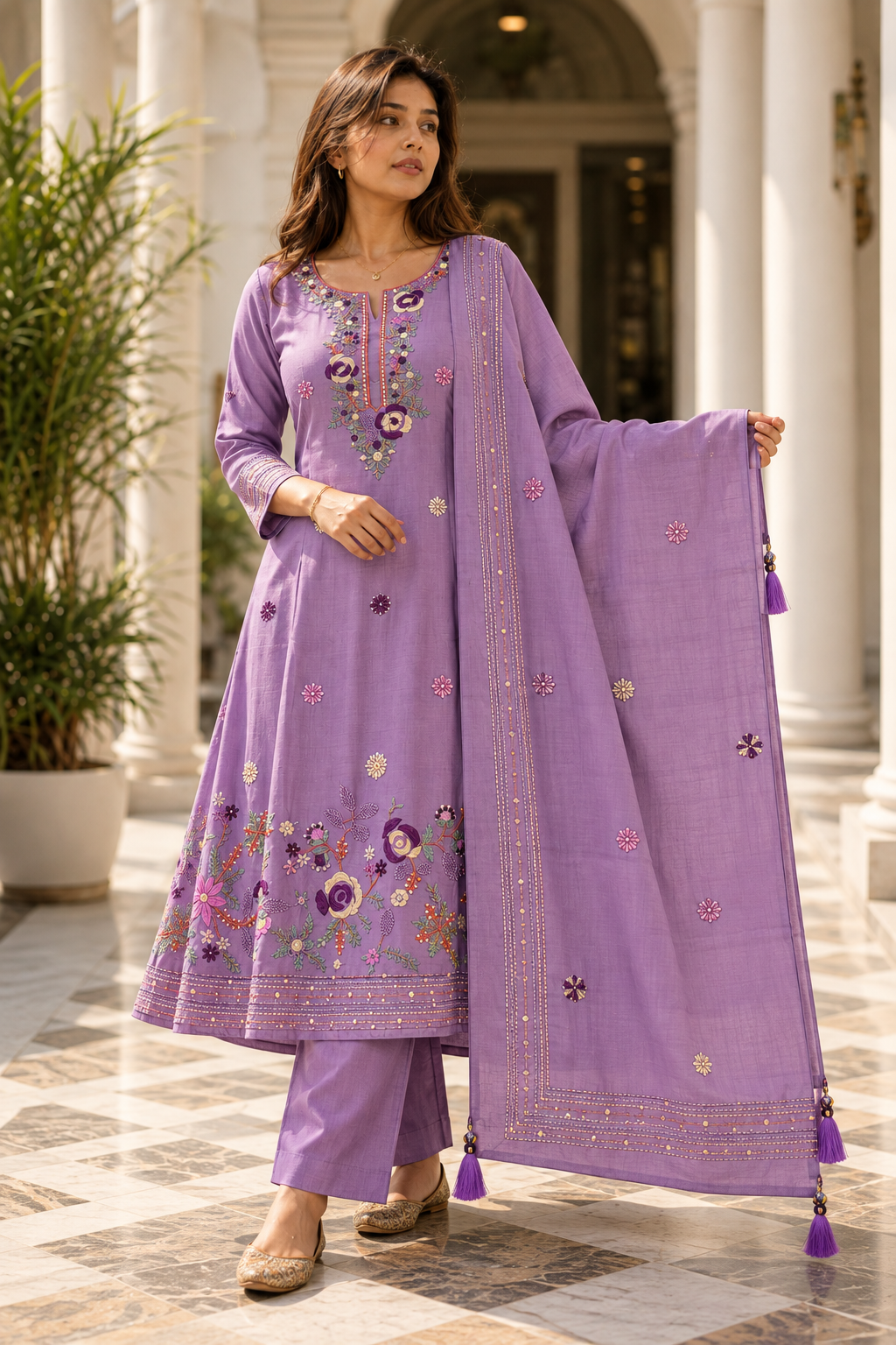 RANGMANJARI Lavender Purple Floral Embroidered Kurta Pant Set with Dupatta for Women - Image 9