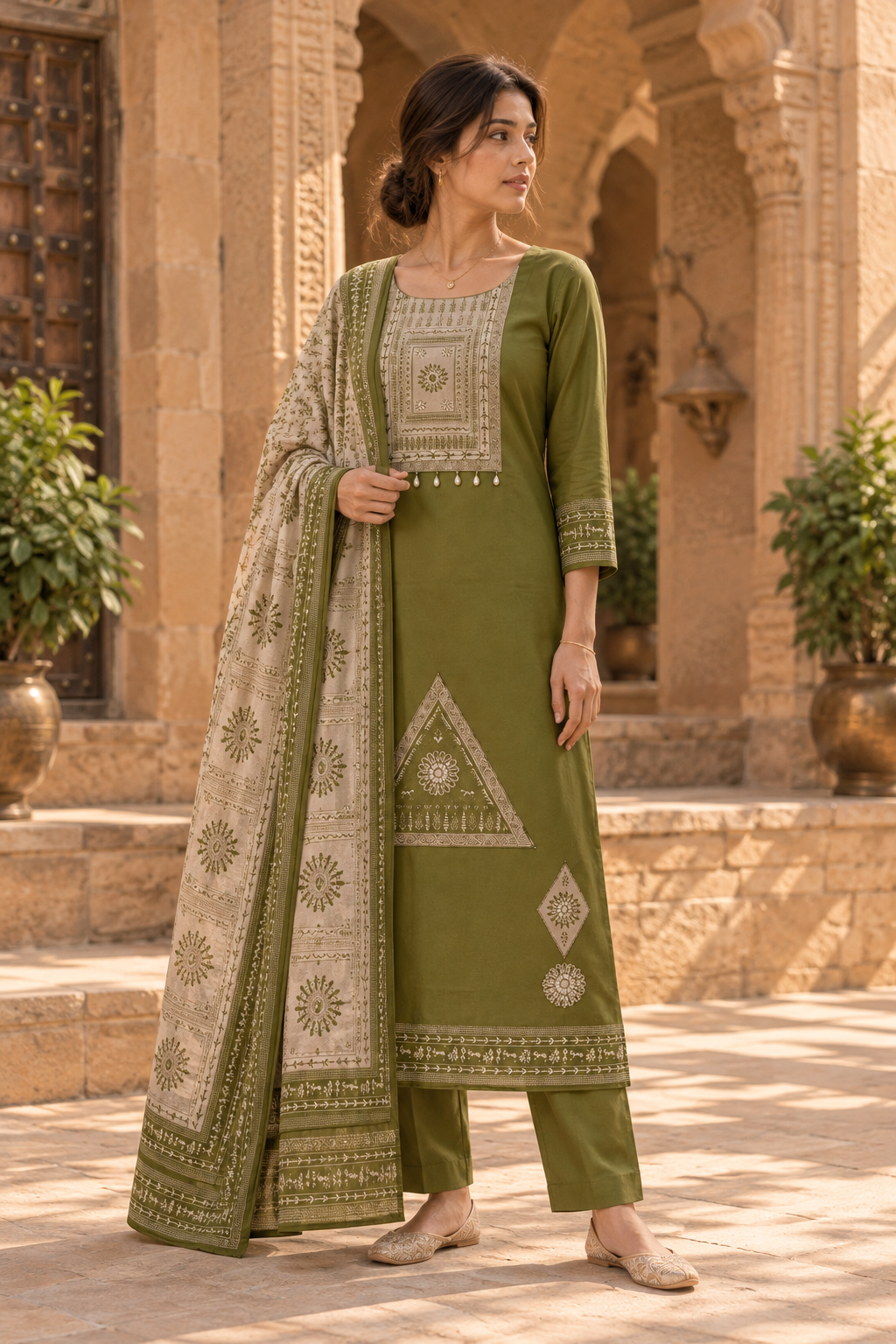 VANREKHA Olive Green Embroidered Kurta Pant Set with Dupatta for Women - Image 10