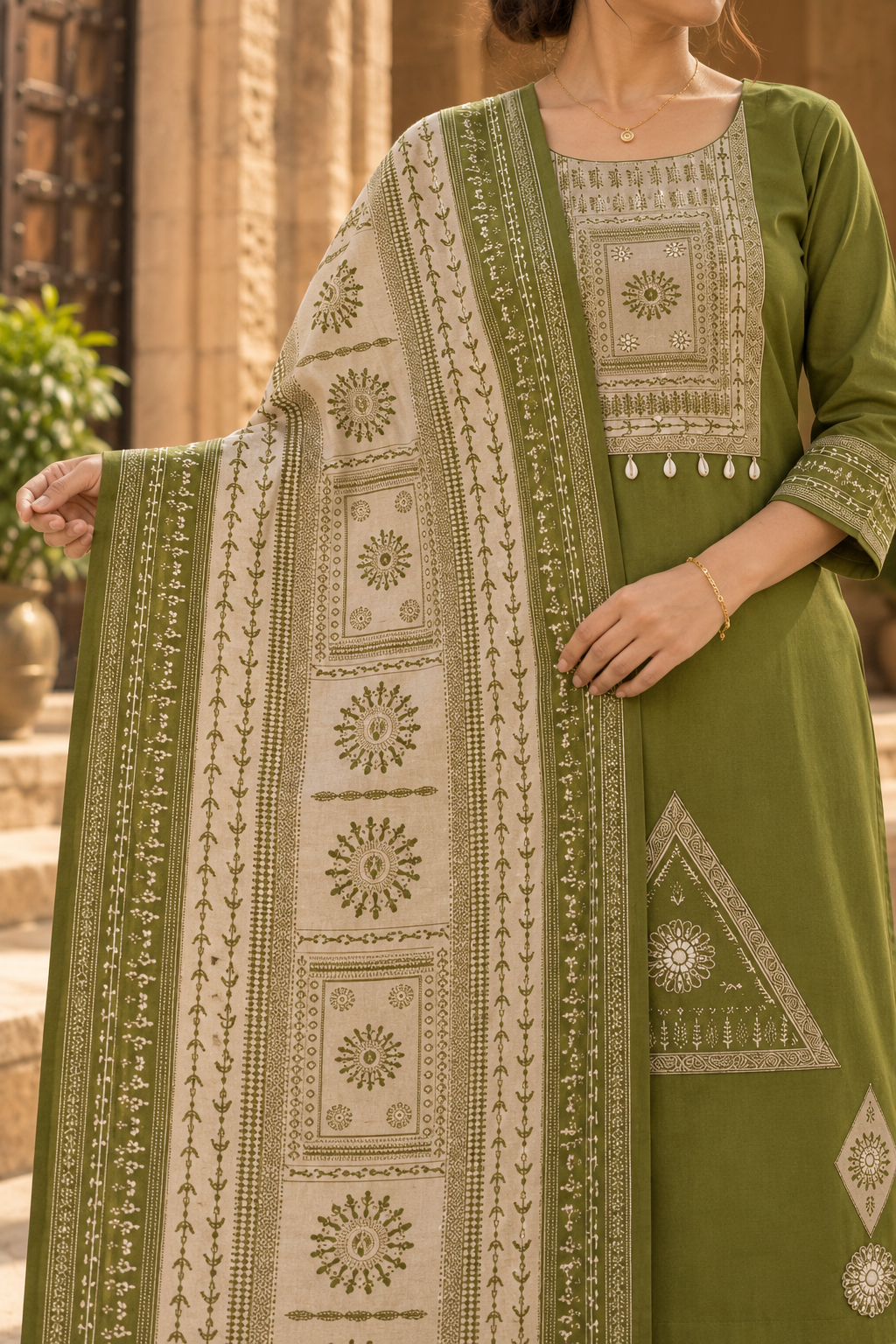 VANREKHA Olive Green Embroidered Kurta Pant Set with Dupatta for Women - Image 11